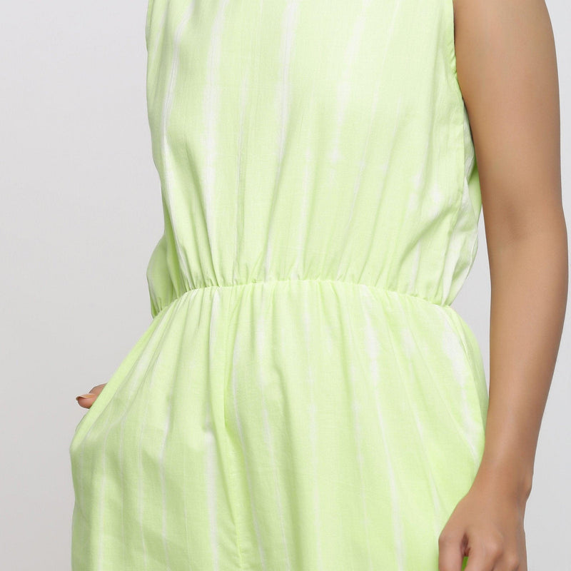 Front Detail of a Model wearing Mint Green Hand Tie Dyed Straight Jumpsuit