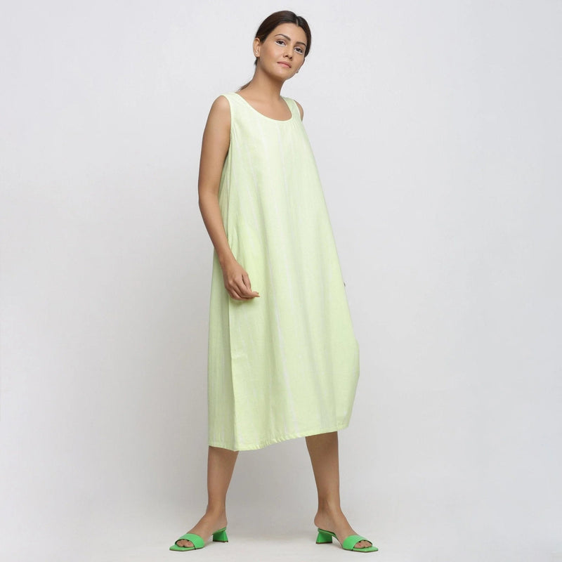 Mint Green Hand Tie-Dye Cotton Scoop Neck Midi Dress Mint Green Hand Tie-Dye Cotton Scoop Neck Midi Dress