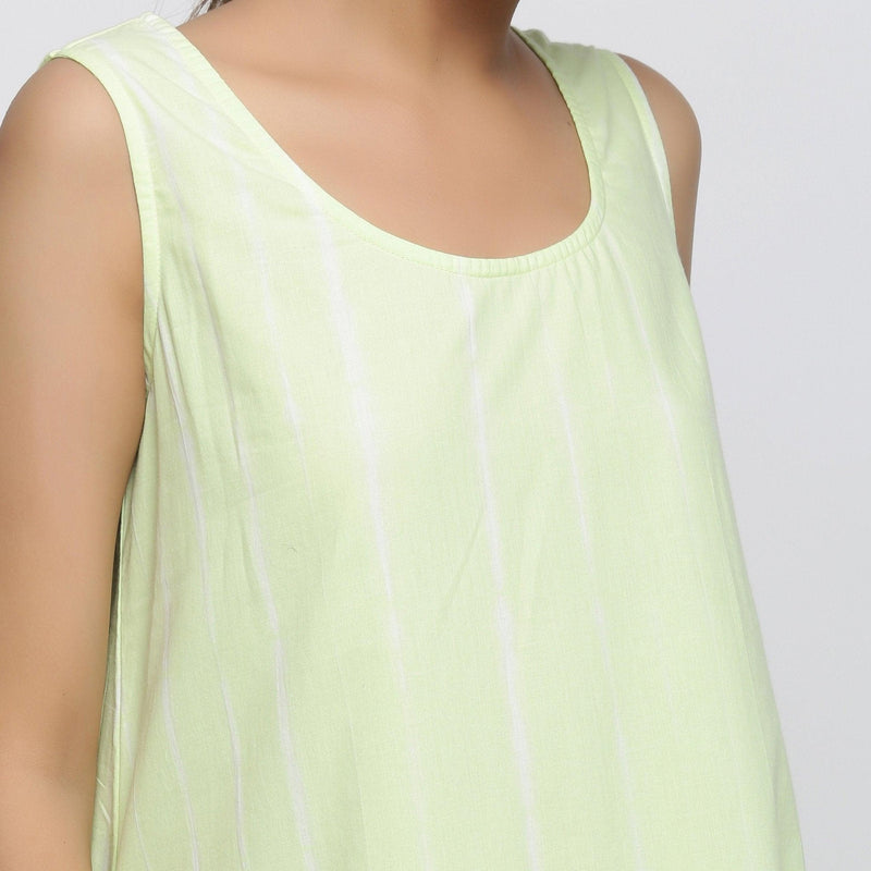 Front Detail of a Model wearing Mint Green Tie And Dye A-Line Dress