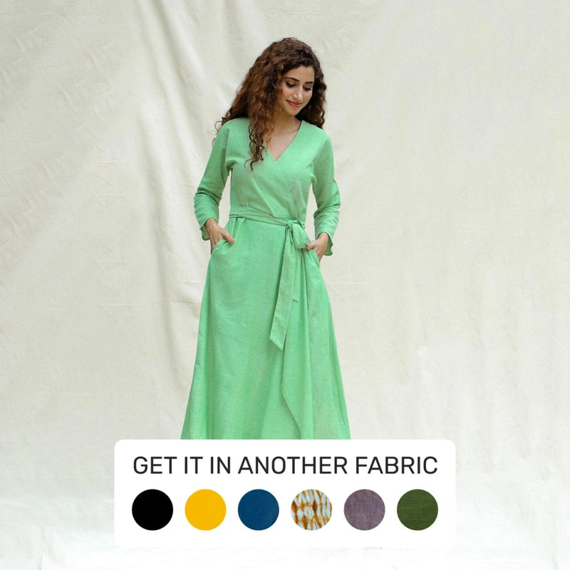 Mint Green Handspun Cotton Drop Shoulder Midi Wrap Dress Mint Green Handspun Cotton Drop Shoulder Midi Wrap Dress