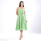 Front View of a Model wearing Handspun Mint Green Strappy Circular Dress