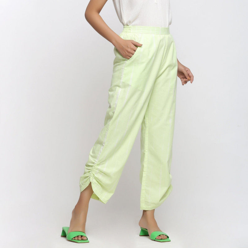 Right View of a Model Wearing Mint Green Tie Dye Straight Pant