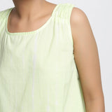 Front Detail of a Model Wearing Hand Tie Dye Mint Green A-Line Top