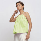 Left View of a Model wearing Mint Green Tie Dye Strappy Camisole Top