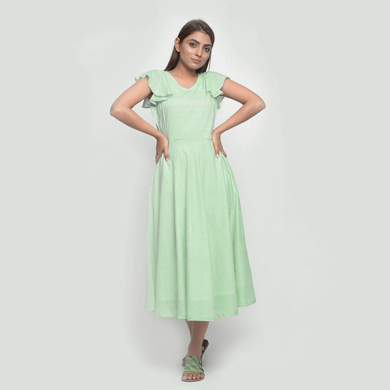 Buy Mint Green Yarn Dyed Cotton Fit and Flare Maxi Dress Online at SeamsFriendly