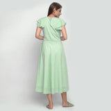 Back View of a Model wearing Mint Green Cotton Fit and Flare Dress