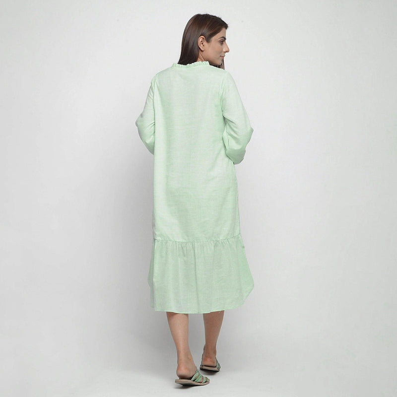 Mint Green Yarn Dyed Cotton Ruffled Midi Tier Dress Mint Green Yarn Dyed Cotton Ruffled Midi Tier Dress