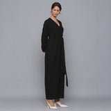 Moonlight Black Warm Cotton Corduroy Gathered Jumpsuit