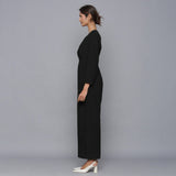 Moonlight Black Warm Cotton Corduroy Gathered Jumpsuit