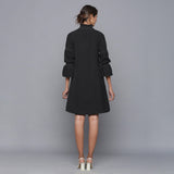 Moonlight Black Warm Cotton Corduroy High Neck Short Dress