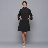 Moonlight Black Warm Cotton Corduroy High Neck Short Dress