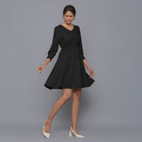 Moonlight Black Warm Cotton Corduroy Short Dress