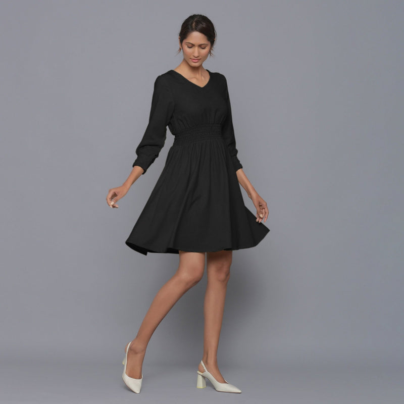 Moonlight Black Warm Cotton Corduroy Short Dress