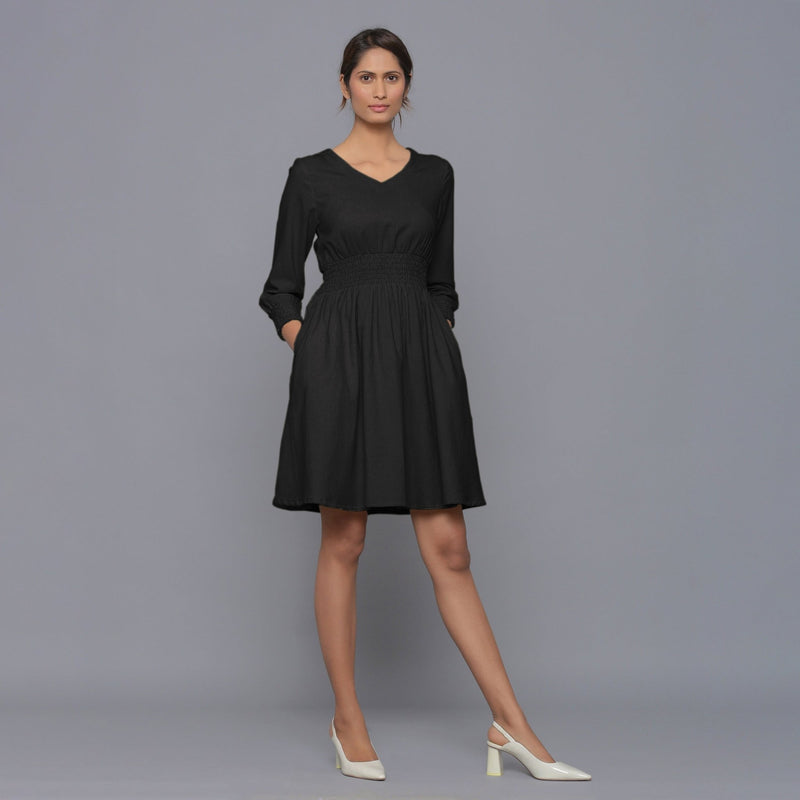 Moonlight Black Warm Cotton Corduroy Short Dress