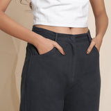 Front Detail of a Model wearing Warm Flannel Moonlight Black Bootcut Pant