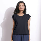 Front View of a Model wearing Warm Cotton Flannel Moonlight Black Essential Top