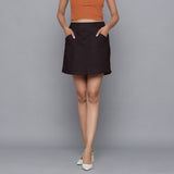 Front View of a Model wearing Moonlight Black Flannel Mini Pencil Skirt