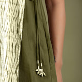 Close View of a Model wearing Olive Green Shibori Halter Neck A line Dress