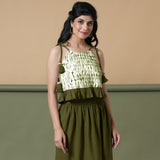 Front View of a Model wearing Olive Green Shibori Camisole Top