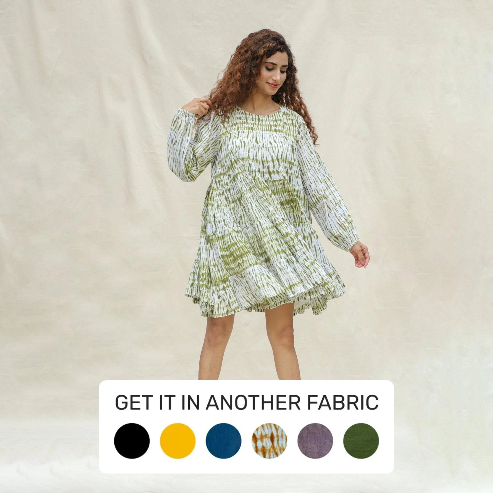 shibori mini dress Moss Green Shibori Tie-Dye Cotton Tier Short Dress