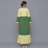 Back View of a Model wearing Moss Green Corduroy Tier Gathered Dress