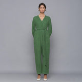 Front View of a Model wearing Moss Green Corduroy Comfy Jumpsuit