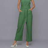 Front View of a Model wearing Moss Green Cotton Corduroy Pant