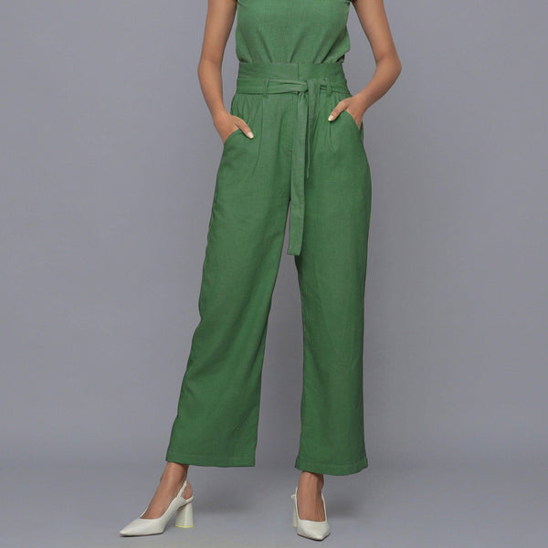 Front View of a Model wearing Moss Green Cotton Corduroy Pant