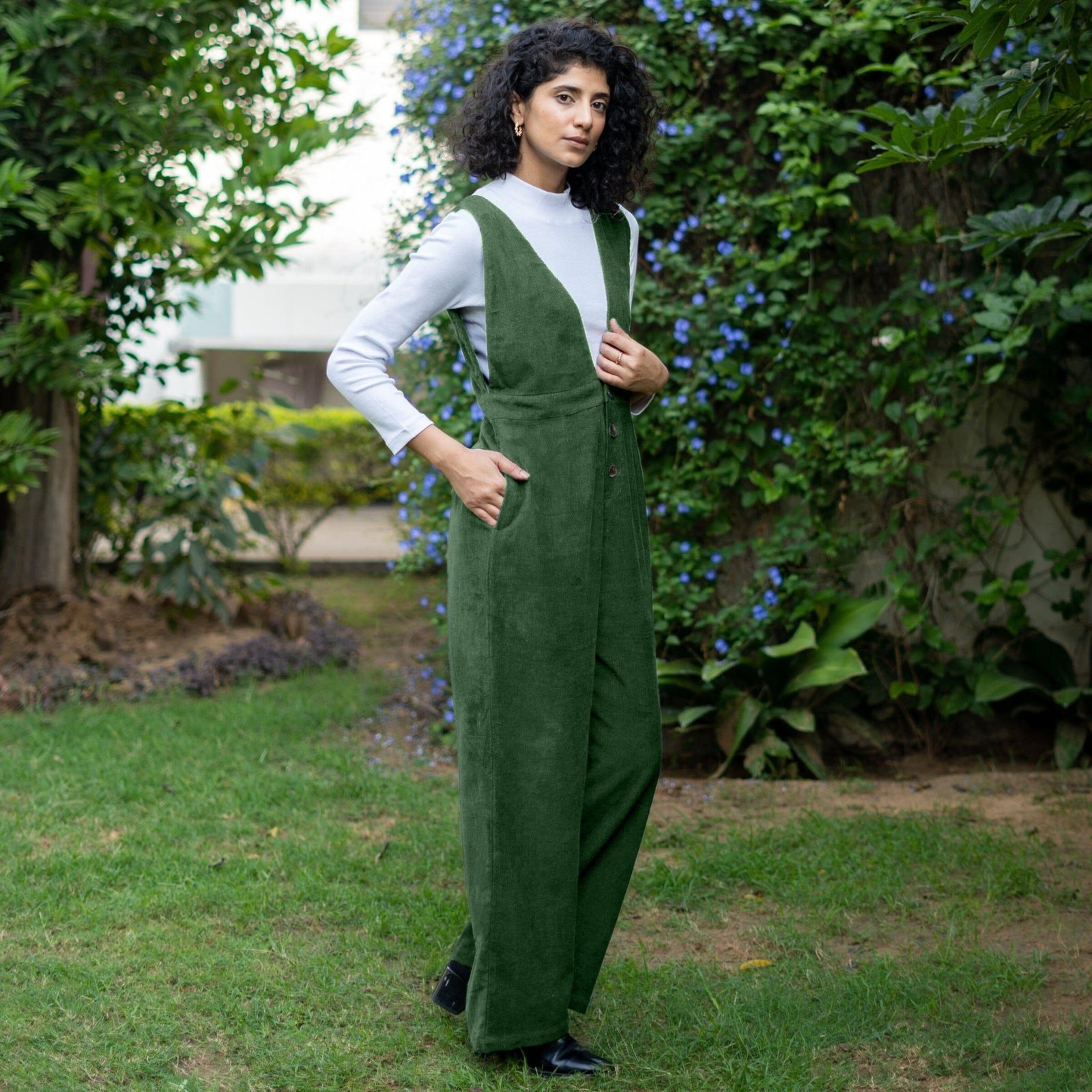 green corduroy overalls dress Aohooy Women's Overall Dress Cozy Corduroy Overalls Bib Dresses Adjustable Straps Pinafore Suspender Skirt Jumper Green,M