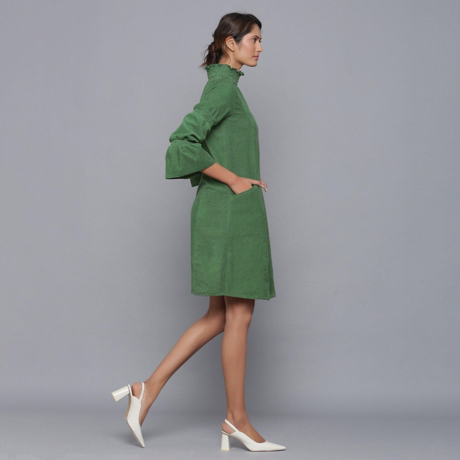 slim fit dress slacks Shewin Corduroy Front Pockets Overall Dress | Green main image 1