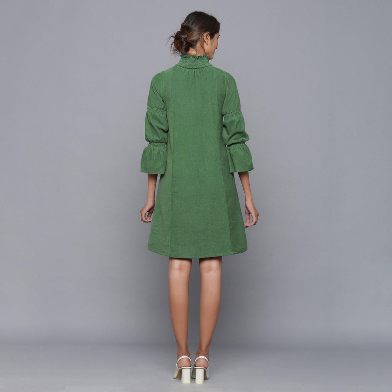 Moss Green Warm Cotton Corduroy High Neck Short Dress 56" / Custom Height (Free) Moss Green Warm Cotton Corduroy High Neck Short Dress 56" / Custom Height (Free)
