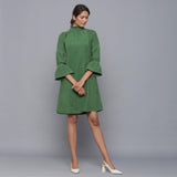 Front View of a Model wearing Moss Green Corduroy High Neck Dress