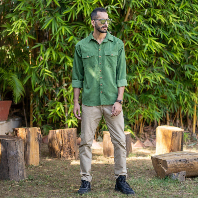 Moss Green Warm Cotton Corduroy Relaxed Fit Shirt Custom Size (Free) / Petite (5'5" and below) Moss Green Warm Cotton Corduroy Relaxed Fit Shirt Custom Size (Free) / Petite (5'5" and below)