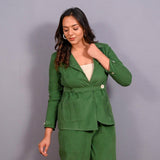 Front View of a Model wearing Moss Green Warm Cotton Corduroy Short Blazer