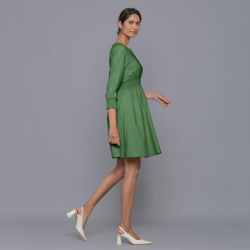 Moss Green Warm Cotton Corduroy Short Dress