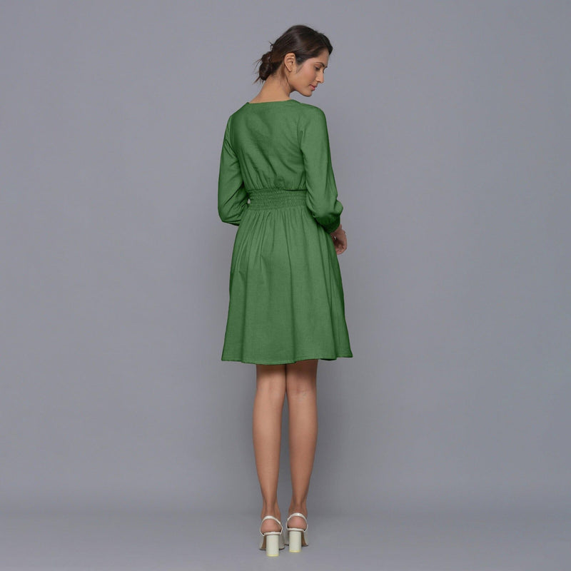 Moss Green Warm Cotton Corduroy Short Dress