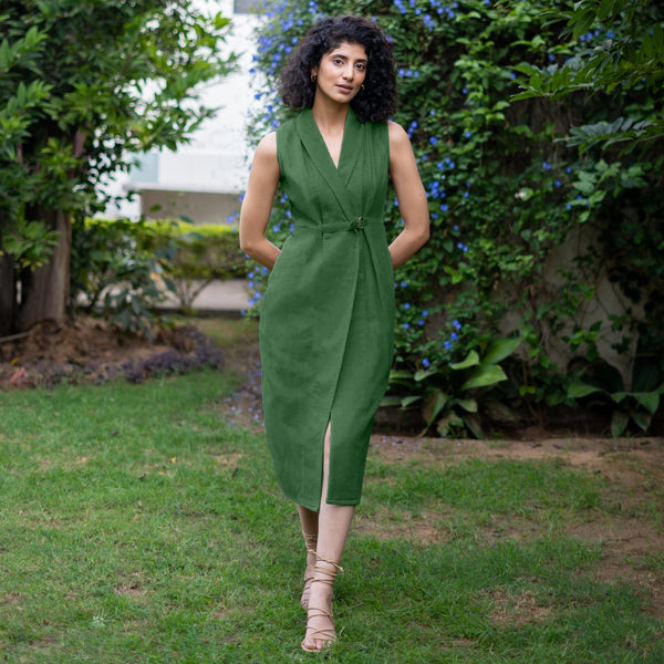 green blazer dress Moss Warm Cotton Corduroy Sleeveless Midi 5-15-2026 Fall Wedding Dresses For Crafted with precision Size (Waist x Inseam):44x32