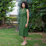 Moss Green Warm Cotton Corduroy Sleeveless Midi Blazer Dress