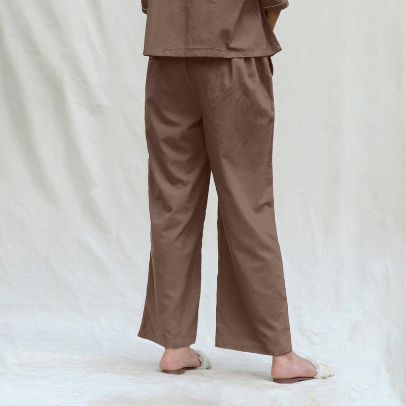 Mud Brown 100% Cotton Solid Mid-Rise Elasticated Pant