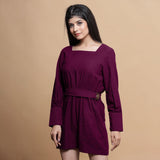 Front View of a Model wearing Mulberry Cotton Square Neck Gathered Romper