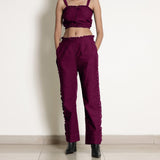 Front View of a Model wearing Warm Mulberry Frilled Straight Pant