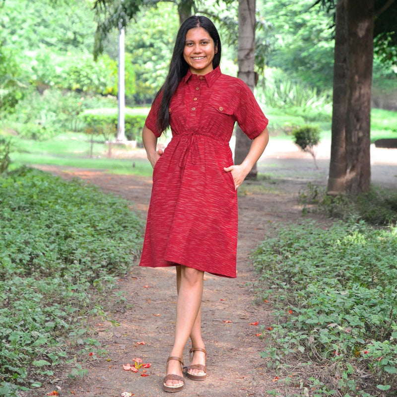 Mulberry Handspun 100% Cotton Short Safari Dress Custom Size (Free) / Petite (5'1