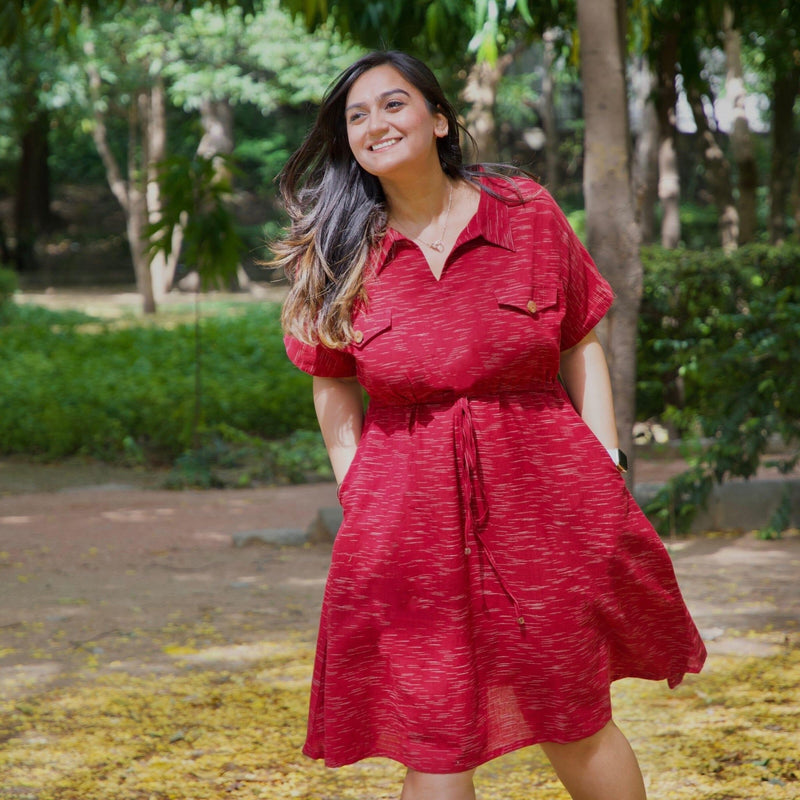 Mulberry Handspun 100% Cotton V-Neck Short Shirt Dress