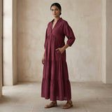 Mulberry Handspun Cotton Deep-V Maxi Tier Dress