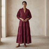 Mulberry Handspun Cotton Deep-V Maxi Tier Dress