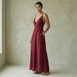 Mulberry Handspun Cotton Deep V-Neck Cami Maxi Dress