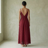 Mulberry Handspun Cotton Deep V-Neck Cami Maxi Dress