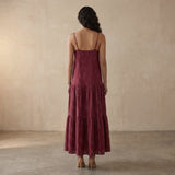 Mulberry Handspun Cotton Drop-Waist Camisole Maxi Tier Dress