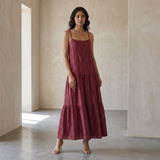 Mulberry Handspun Cotton Drop-Waist Camisole Maxi Tier Dress
