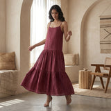 Mulberry Handspun Cotton Drop-Waist Camisole Maxi Tier Dress